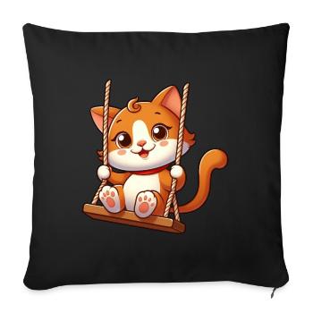 Chat de dessin animé mignon se balançant sur l’aire de jeux - Housse de coussin décorative 45 x 45 cm - noir - Devant