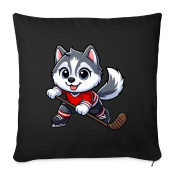 chien mignon husky joueur de hockey sur glace dessin animé - Housse de coussin décorative 45 x 45 cm - noir - Devant
