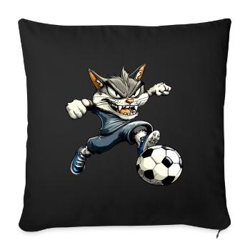 Chat Footballeur - Housse de coussin décorative 45 x 45 cm - noir - Devant