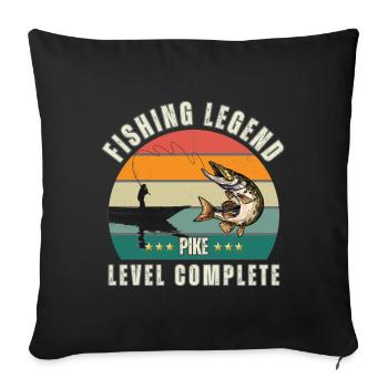 Légende de pêche - Niveau « Broche » terminé - Housse de coussin décorative 45 x 45 cm - noir - Devant