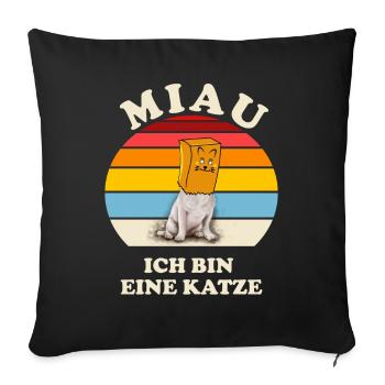 Miau ! Hund als Katze mit Papiertüte übern Kopf - Sofakissenbezug 45 x 45 cm - Schwarz - Vorne