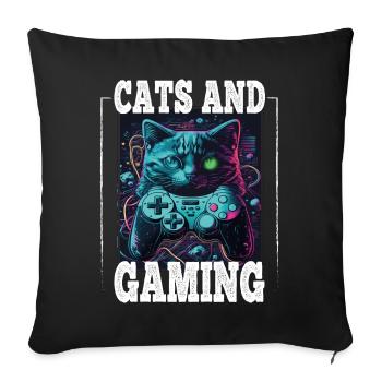 Cats and Gaming Cat Kitten Controller Gaming - Sofa pillowcase 17,3'' x 17,3'' (45 x 45 cm) - black - Front