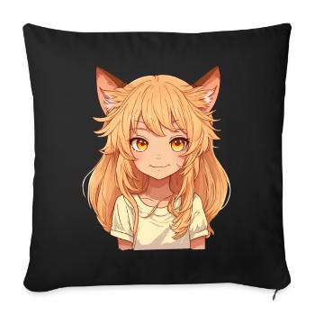 Kemonomimi Anime Manga Kawaii Chibi Girl Character - Sofa pillowcase 17,3'' x 17,3'' (45 x 45 cm) - black - Front