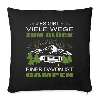 Bus Camping Camper Wohnwagen Glück - Sofakissenbezug 45 x 45 cm - Schwarz - Vorne