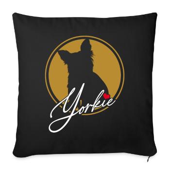 Yorkshire Terrier en cercle coloré avec coeur rouge - Housse de coussin décorative 45 x 45 cm - noir - Devant