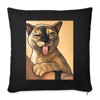 Katzenwink: Zunge raus Cartoon-Kätzchen - Sofakissenbezug 45 x 45 cm - Schwarz - Vorne