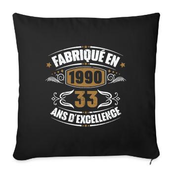 Cadeau d'anniversaire 33 ans, Fabriqué en 1990 - Housse de coussin décorative 45 x 45 cm - noir - Devant