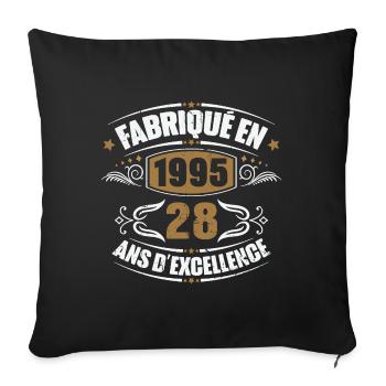 Cadeau d'anniversaire 28 ans, Fabriqué en 1995 - Housse de coussin décorative 45 x 45 cm - noir - Devant