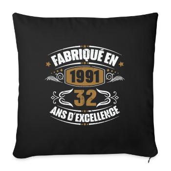 Cadeau d'anniversaire 32 ans, Fabriqué en 1991 - Housse de coussin décorative 45 x 45 cm - noir - Devant
