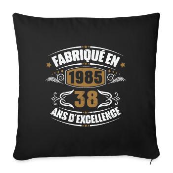 Cadeau d'anniversaire 38 ans, Fabriqué en 1985 - Housse de coussin décorative 45 x 45 cm - noir - Devant