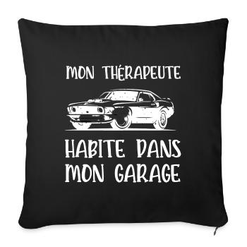mon thérapeute habite dans mon garage - Housse de coussin décorative 45 x 45 cm - noir - Devant
