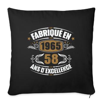 Cadeau d'anniversaire 58 ans, Fabriqué en 1965 - Housse de coussin décorative 45 x 45 cm - noir - Devant