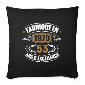 Cadeau d'anniversaire 53 ans, Fabriqué en 1970 - Housse de coussin décorative 45 x 45 cm - noir - Devant