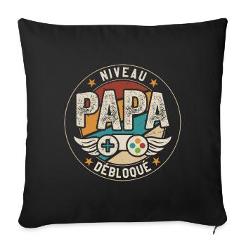 Niveau Papa Débloqué Papa Geek Gamer Cadeau - Housse de coussin décorative 45 x 45 cm - noir - Devant