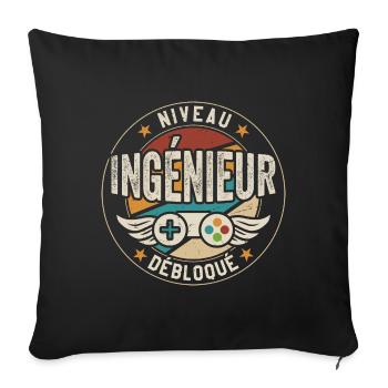 Niveau Ingénieur débloqué Futur Ingénieur - Housse de coussin décorative 45 x 45 cm - noir - Devant