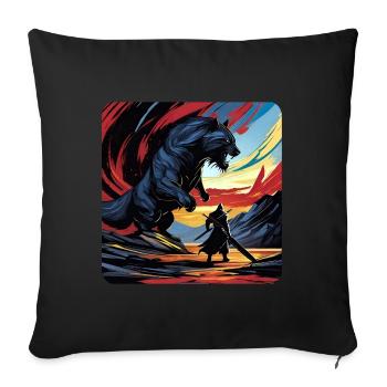 Guerrier viking contre le loup de Fenri - Housse de coussin décorative 45 x 45 cm - noir - Devant