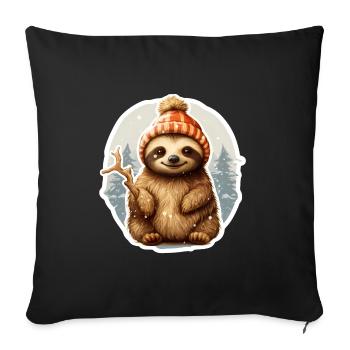 funny sloth in snowfall - Sofa pillowcase 17,3'' x 17,3'' (45 x 45 cm) - black - Front