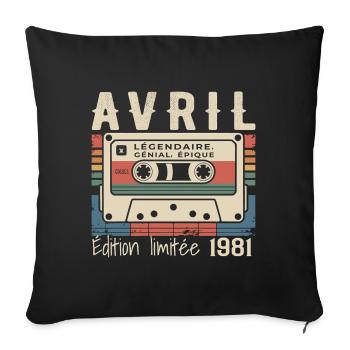 avril 1981 April 1981  - Housse de coussin décorative 45 x 45 cm - noir - Devant