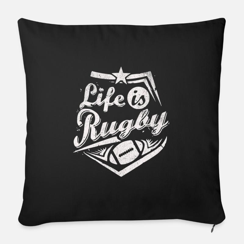 life is rugby - Housse de coussin décorative 45 x 45 cm - noir
