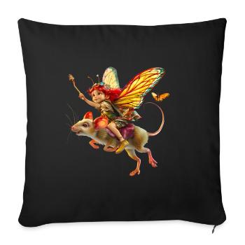 Fairy rides on mouse - Sofa pillowcase 17,3'' x 17,3'' (45 x 45 cm) - black - Front