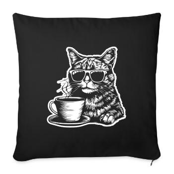 Cat Coffee - Sofa pillowcase 17,3'' x 17,3'' (45 x 45 cm) - black - Front