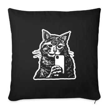 Smartphone selfie con faccia di gatto - Copricuscino per divano, 45 x 45 cm - nero - Fronte