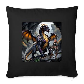 Scarlett and her friend the dragon - Sofa pillowcase 17,3'' x 17,3'' (45 x 45 cm) - black - Front