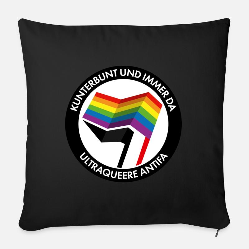 Kunterbunt und immer da – Ultraqueere Antifa - Sofakissenbezug 45 x 45 cm - Schwarz