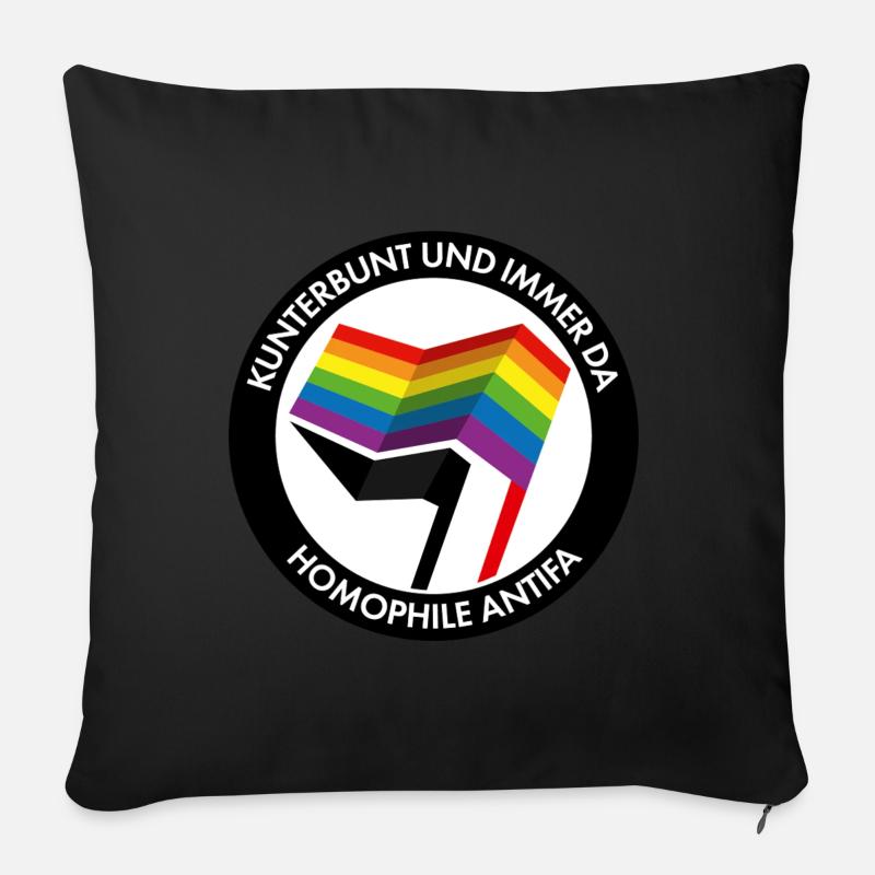Kunterbunt und immer da – homophile Antifa - Sofakissenbezug 45 x 45 cm - Schwarz
