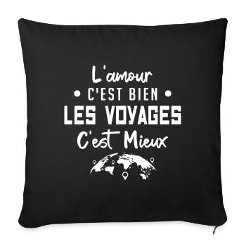 l'amour c'est bien les voyages c'est mieux - Housse de coussin décorative 45 x 45 cm - noir - Devant