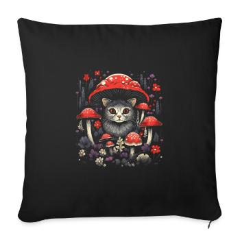 Champignon de chat Cottagecore - Housse de coussin décorative 45 x 45 cm - noir - Devant