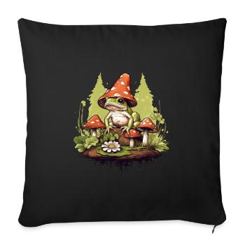 Frog cottagecore mushroom - Sofa pillowcase 17,3'' x 17,3'' (45 x 45 cm) - black - Front
