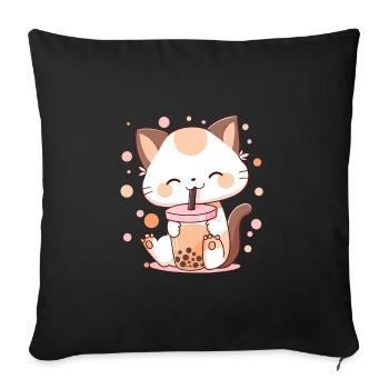 Thé à bulles Chat Neko boba - Housse de coussin décorative 45 x 45 cm - noir - Devant