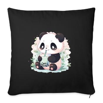 Thé à bulles panda kawaii thé boba - Housse de coussin décorative 45 x 45 cm - noir - Devant