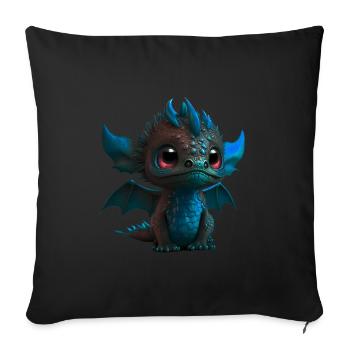 Baby Dragon Blue | Cute Blue Baby Dragon - Sofa pillowcase 17,3'' x 17,3'' (45 x 45 cm) - black - Front