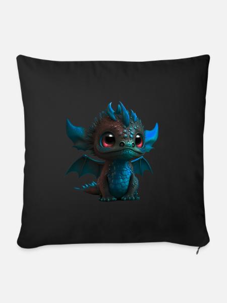Baby Dragon Blue | Cute Blue Baby Dragon - Sofa pillowcase 17,3'' x 17,3'' (45 x 45 cm) - black