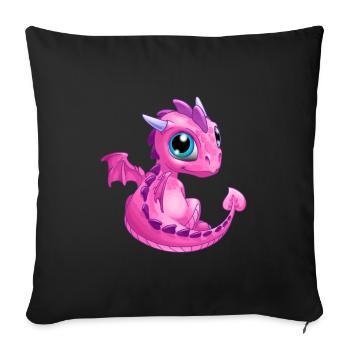 Baby Drache Pink | Niedlicher pinker Baby Drache - Sofakissenbezug 45 x 45 cm - Schwarz - Vorne
