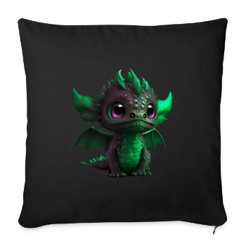 Baby Dragon Green| Cute Green Baby Dragon - Sofa pillowcase 17,3'' x 17,3'' (45 x 45 cm) - black - Front