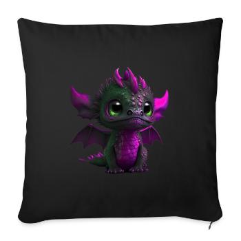 Baby Dragon Pink | Cute Pink Baby Dragon - Sofa pillowcase 17,3'' x 17,3'' (45 x 45 cm) - black - Front