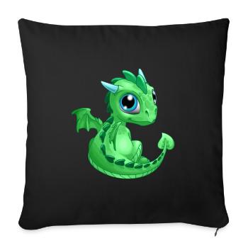 Bébé Dragon Vert | Mignon bébé dragon vert - Housse de coussin décorative 45 x 45 cm - noir - Devant