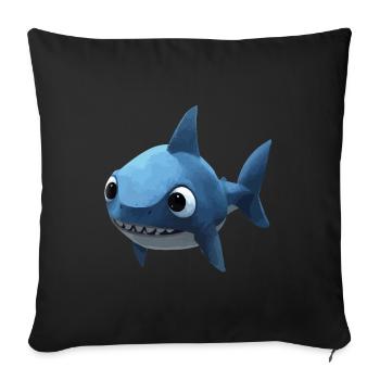Bébé requin bleu - Mignon et élégant - Housse de coussin décorative 45 x 45 cm - noir - Devant