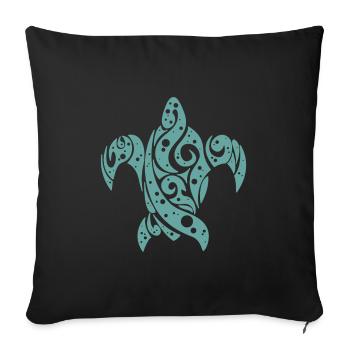 symbole tortue marine, tatouage tribal - Housse de coussin décorative 45 x 45 cm - noir - Devant