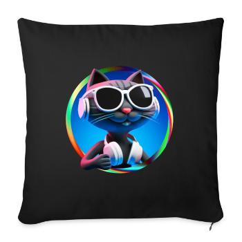 Cat Glasses Turntable DJ Disco Club Headphones - Sofa pillowcase 17,3'' x 17,3'' (45 x 45 cm) - black - Front