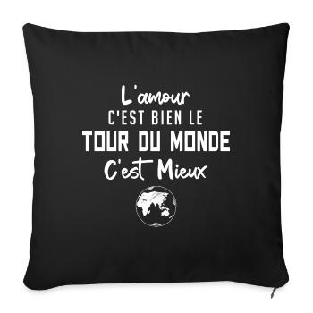 l'amour c'est bien le tour du monde c'est mieux - Housse de coussin décorative 45 x 45 cm - noir - Devant