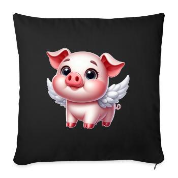 Angel Pig Cartoon Wings Cute Cheerful - Sofa pillowcase 17,3'' x 17,3'' (45 x 45 cm) - black - Front