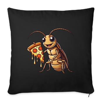 Cute cartoon cockroach with salami pizza - Sofa pillowcase 17,3'' x 17,3'' (45 x 45 cm) - black - Front