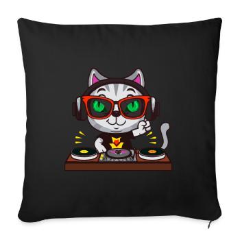 Cat Glasses Platine DJ Disco Club Vie nocturne - Housse de coussin décorative 45 x 45 cm - noir - Devant