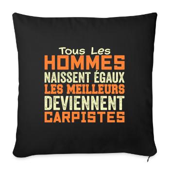 Carpiste Homme Pêcheur Pêche Poisson Cadeau Humour - Housse de coussin décorative 45 x 45 cm - noir - Devant