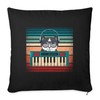Synthétiseur keyboard producteur de musique chat - Housse de coussin décorative 45 x 45 cm - noir - Devant