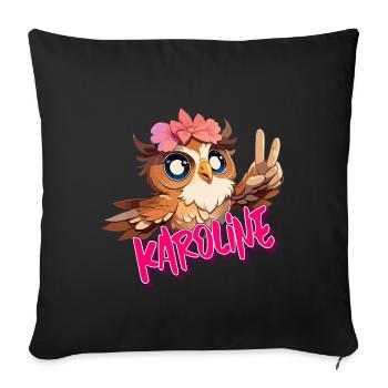 KAROLINE - Schöner Mädchen Name mit süßer EULE - Sofakissenbezug 45 x 45 cm - Schwarz - Vorne
